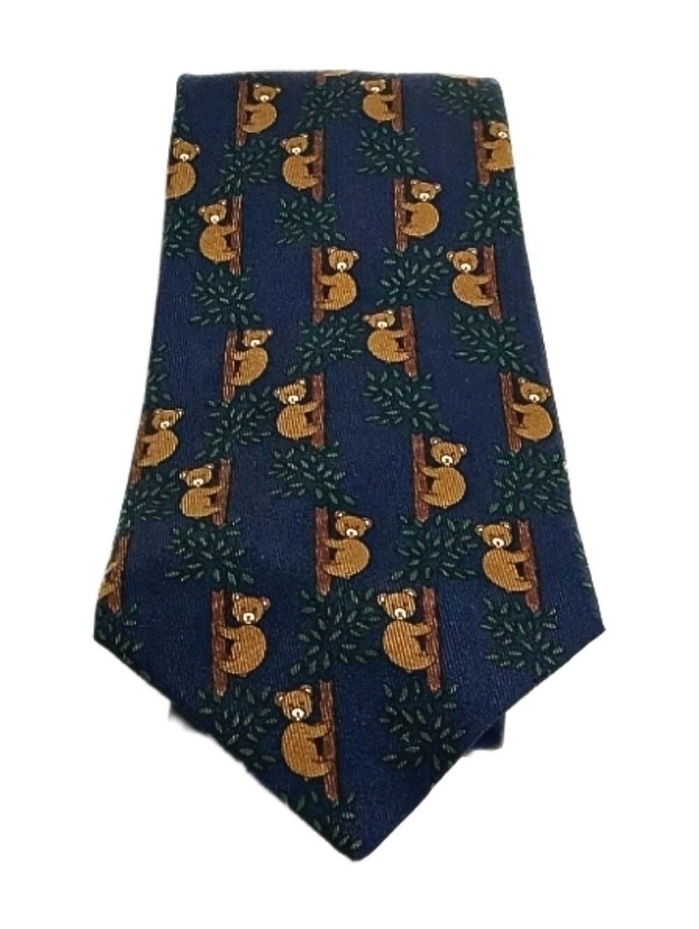 Hermès Paris Vintage Silk Tie 100% Authentic – Navy Blue Koala Motif with COA